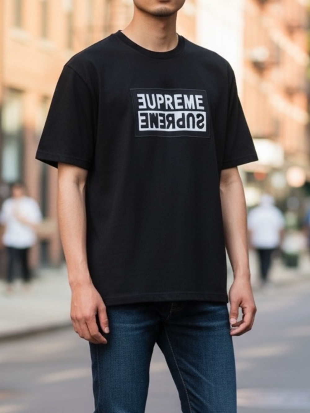 Supreme Black Tee with White Reversible Box streetwear GOAT athleisure XL